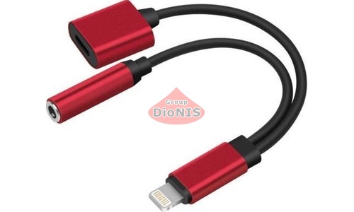 Переходник 2 в 1 Lightning to Jack 3.5mm to Lightning MY026 RED разветвитель для наушников и зарядки 19772 - 1
