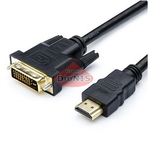 Кабель DVI папа - HDMI папа 3.0m ATCOM 24PIN 24+1 DVI-D Dual Link 2 феррит ЧЕРНЫЙ 3810