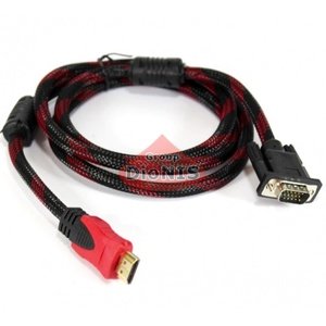 Кабель HDMI папа - VGA папа 1.5м 2 феррита Black/RED (работает только с конвертором) (02743)