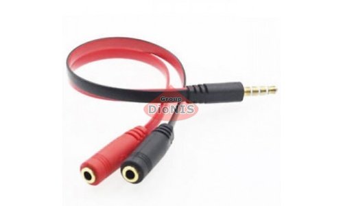Cплиттер Jack 3.5 папа 4 pin / 2*Jack 3.5 мама 3 pin 0,15м Voltronic Stereo Black/Red 03888 Разветвитель для наушников и микрофона - 1