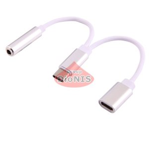 Переходник 2 в 1 TYPE-C to Jack 3.5mm to TYPE-C JBC043 разветвитель для наушников и зарядки Silver 19769