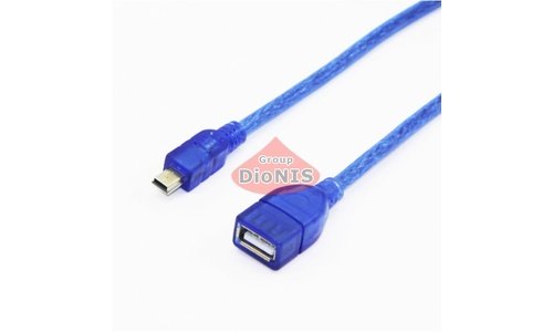 Кабель USB 2.0 AF / Mini-B OTG 1m прозорий синій (10338) - 1