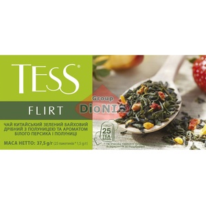 Чай зеленый TESS Flirt 25 пакетов по 1.5 г с клубникой и ароматом белого персика