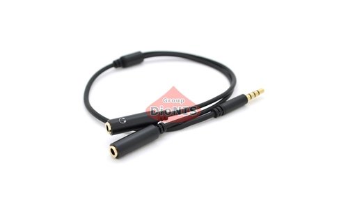 Cплиттер Jack 3.5 папа 4pin to 2 Jack 3.5 мама 3pin микрофон наушники 0,2 м VEGGIEG AM2-B Чорний 19855 - 1