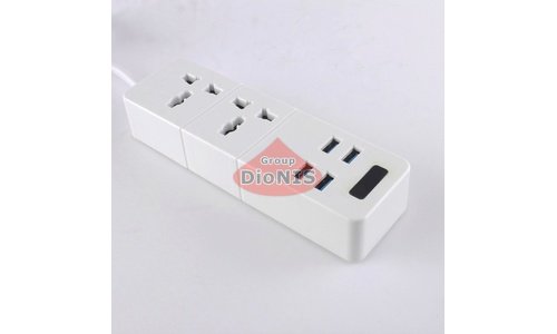 Сетевой фильтр Power Socket ТВ-Т07 2 Розетки 2500Вт-10А/110-250В + 4 USB 5V 3.1A защита от перенапряжения / замыкания 2.0 м White - 1