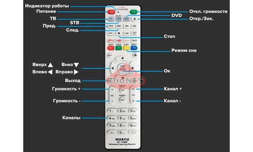 Пульт Универсальный HUAYU HL-1340E для Т2, ТВ, DVD, CD, LD, VCD, DVD обучаемый - 3