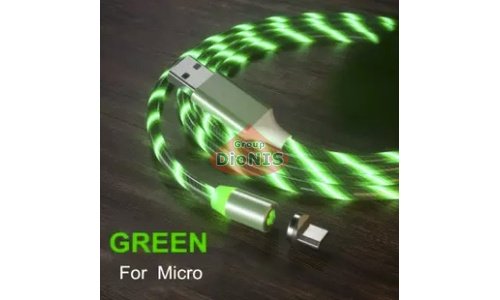 Магнитный USB 2.0/Micro 1m 2А кабель, светящийся GREEN, круглый, вращение 360 град (12516) - 1