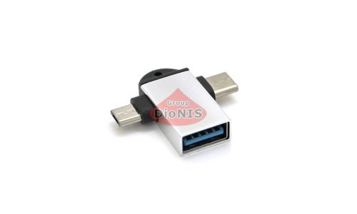 Перехідник USB 3.0 мама на microUSB + Type-C тато OTG VEGGIEG TC-114 Silver 19824 - 1