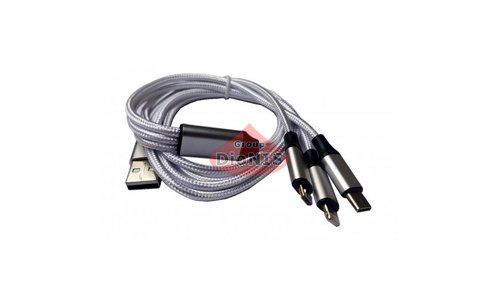 Кабель USB 2.0 Combo 3 in 1 Lightning/microUSB/Type-C 1.2м 5В/2А швидка зарядка Білий (100436) - 1