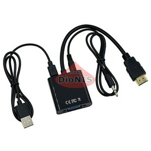 Конвертер HDMI на VGA + audio кабель + живлення USB Чорний FullHD