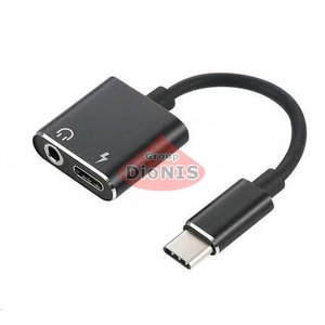 Переходник 2 в 1 TYPE-C to Jack 3.5mm to TYPE-C JBC042 разветвитель для наушников и зарядки Black 19770