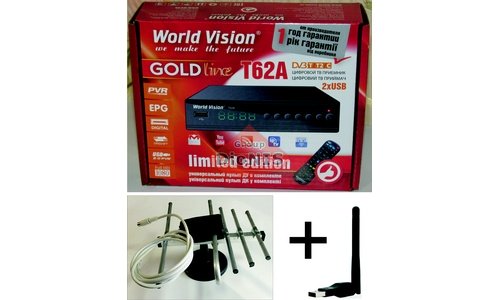 Комплект: ресивер World Vision T62A/Т62А + Антена T2 кімнатна (Захід) + WiFi адаптер - 1