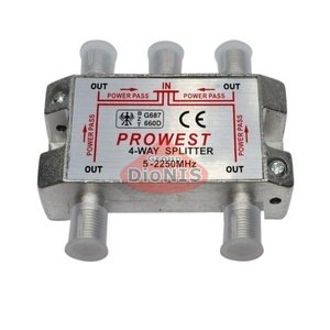 Splitter 4-WAY Prowest 5-2250 MHZ Разветвитель с проходом питания 5В эфирное, кабельное ТВ