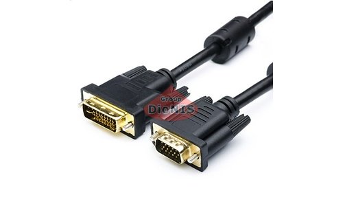 Кабель DVI тато - VGA тато 1.8m ATCOM 24PIN 24+5 DVI-I 2 ферріт ЧОРНИЙ 16143 - 1