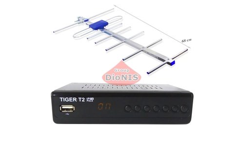 Комплект: ресивер TIGER T2 IPTV PLUS C/T/T2 + Антенна Фаворит 50км с усилителем 5В - 1