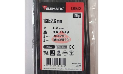 Стяжка чорна 160х2,6 Elematic 5306/CE (упаковка 100 шт) - 1