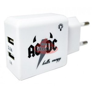 СЗУ - блок питания 5В 2А+1А AC/DC 2хUSB Вход 110-240В 50/60 Гц Вых. DC 5V 2.1A Вилка: евро, Сетевое зарядное устр-во для Смартфонов и Планшетов