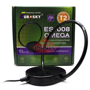 Антена DVB-T2 Кімнатна Eurosky ES-008 ОMEGA підсилювач 5В 30Дб кабель 1.5м