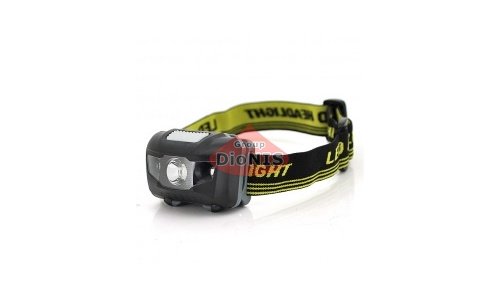 Налобний Ліхтарик, 1 * LED, 1 реж., Корпус-пластик, водонепроникний, 3 * AAA, чорний, BOX - 1