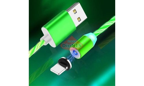 Магнітний USB 2.0/Type-C 1m 2А кабель, світиться GREEN, круглий, обертання 360 град (08749) - 1