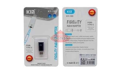 Перехідник Type-C тато на Jack 3.5mm для навушників мама KIN KY-195 Black 31352 - 3