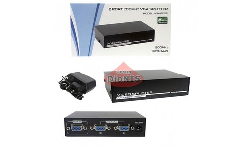 Активний спліттер VGA сигналу модель VGA-2002 200MHz 2 Port DC5V/2A 1920x1440 (03537) - 3