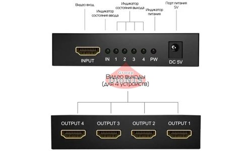 Активный HDMI сплиттер 1 на 4 порта ATcom UHD 4K 1080P 3D60Hz (15190) - 2