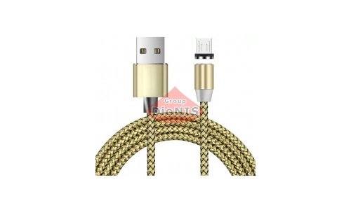 Магнітний USB 2.0/Micro 1m 2А кабель, Ninja, індикатор заряду, тканинна оплетка, броньований, знімач, Gold (16435) - 1
