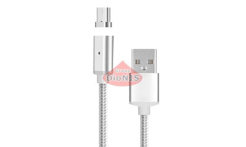 Магнитный USB 2.0/Type-C 1m 2А кабель, индикатор заряда, тканевая оплетка, съемник, Silver (12246) - 1