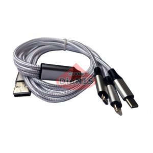 Кабель USB 2.0 Combo 3 in 1 Lightning/microUSB/Type-C 1.2м 5В/2А швидка зарядка Білий (100436)