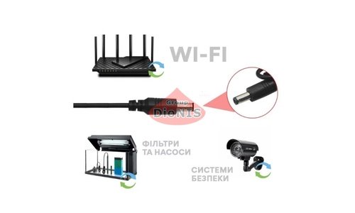 Кабель для роутера USB 2.0 Out 9V/12V на DC 5.5/2.5 от Power Bank LED підвищуючий з перемикачем Black 1 м - 3
