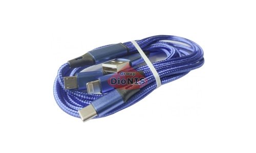 Кабель USB 2.0 Combo 3 in 1 Lightning/microUSB/Type-C 1.2м 5В/2А швидка зарядка Синій (100788) - 1