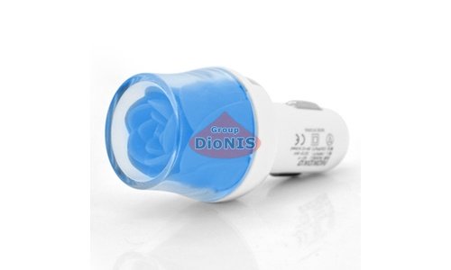 АЗП NOKOKO Flower 12V-USB 5-5.5V, 2*USB 10W 2,1А Blue Автомобільний зарядний пристрій для смартфонів і планшетів (09278) - 1