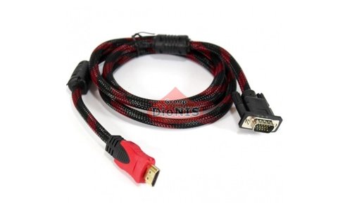 Кабель HDMI папа - VGA папа 1.5м 2 феррита Black/RED (работает только с конвертором) (02743) - 1