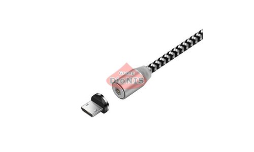 Магнитный USB 2.0/Micro 1m 2А кабель, Ninja, индикатор заряда, тканевая оплетка, бронированный, съемник, Silver, Blister-Box (00954) - 1