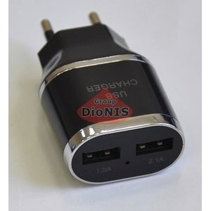 СЗУ - блок питания ES-D03 ATCOM 220В, 2*USB OUTPT:DC 5V=1.0A/2.1A(MAX) Сетевое зарядное устройство для Смартфонов и Планшетов (7016)