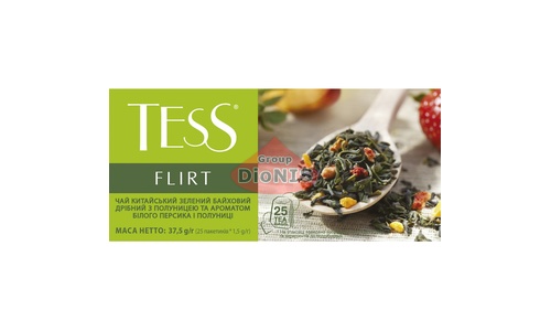Чай зеленый TESS Flirt 25 пакетов по 1.5 г с клубникой и ароматом белого персика - 1