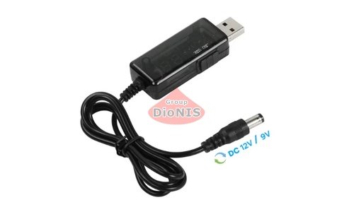 Кабель для роутера USB 2.0 Out 9V/12V на DC 5.5/2.5 от Power Bank LED підвищуючий з перемикачем Black 1 м - 4