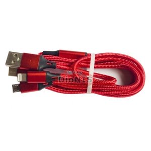 Кабель USB 2.0 Combo 3 in 1 Lightning/microUSB/Type-C 1.2м 5В/2А швидка зарядка Червоний (100789)