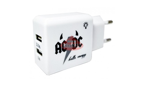 СЗУ - блок питания 5В 2А+1А AC/DC 2хUSB Вход 110-240В 50/60 Гц Вых. DC 5V 2.1A Вилка: евро, Сетевое зарядное устр-во для Смартфонов и Планшетов - 1
