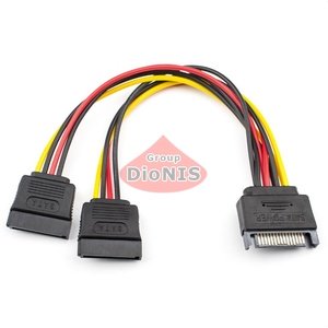 Кабель SATA 15 pin - 2*SATA 15 pin 16см ATCOM для живлення МІДНИЙ (14366)