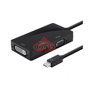 Конвертер mini Display Port тато на HDMI 4К/2К/VGA/DVI мама 15cm Voltronic Чорний 10313