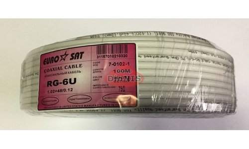 Кабель телевизионный коаксиальный EUROSAT RG-6U 1.02+48/0.12 Белый 75 Ом (пог.м) - 1
