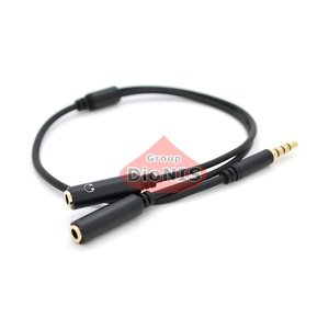 Cпліттер Jack 3.5 тато 4pin to 2 Jack 3.5 мама 3pin мікрофон навушники 0,2 м VEGGIEG AM2-B Чорний 19855