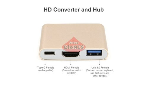 Перехідник Type-C 3.1 (тато) на HDMI/USB 3.0/Type-C (мама) 10cm GOLD 4K/2K 13948 - 3