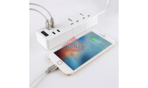 Сетевой фильтр Power Socket ТВ-Т07 2 Розетки 2500Вт-10А/110-250В + 4 USB 5V 3.1A защита от перенапряжения / замыкания 2.0 м White - 2