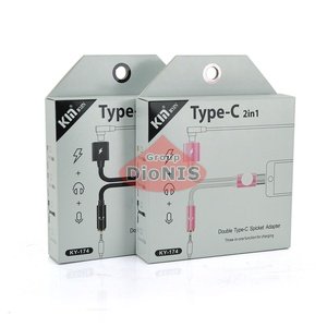 Перехідник 2 в 1 Kin KY-174 TYPE-C to Jack 3.5mm to TYPE-C Black Box (16657)