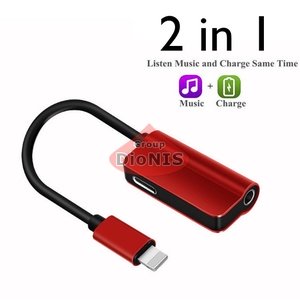 Переходник 2 в 1 Lightning to Jack 3.5mm to Lightning MY032 RED разветвитель для наушников и зарядки 19773