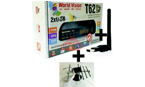 Комплект: ресивер World Vision T62D/Т62Д + Антена T2 кімнатна (Захід) + WiFi адаптер - 1