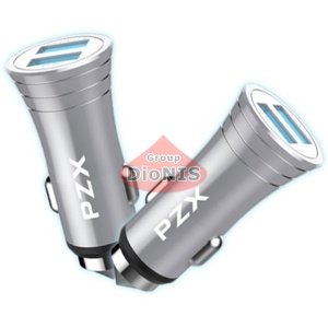 АЗУ PZX C907 12 V, 2xUSB, 3.1A Silver Blister-box Автомобильное зарядное устройство для Смартфонов и Планшетов (01670)